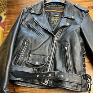 Womens leather biker jacket.